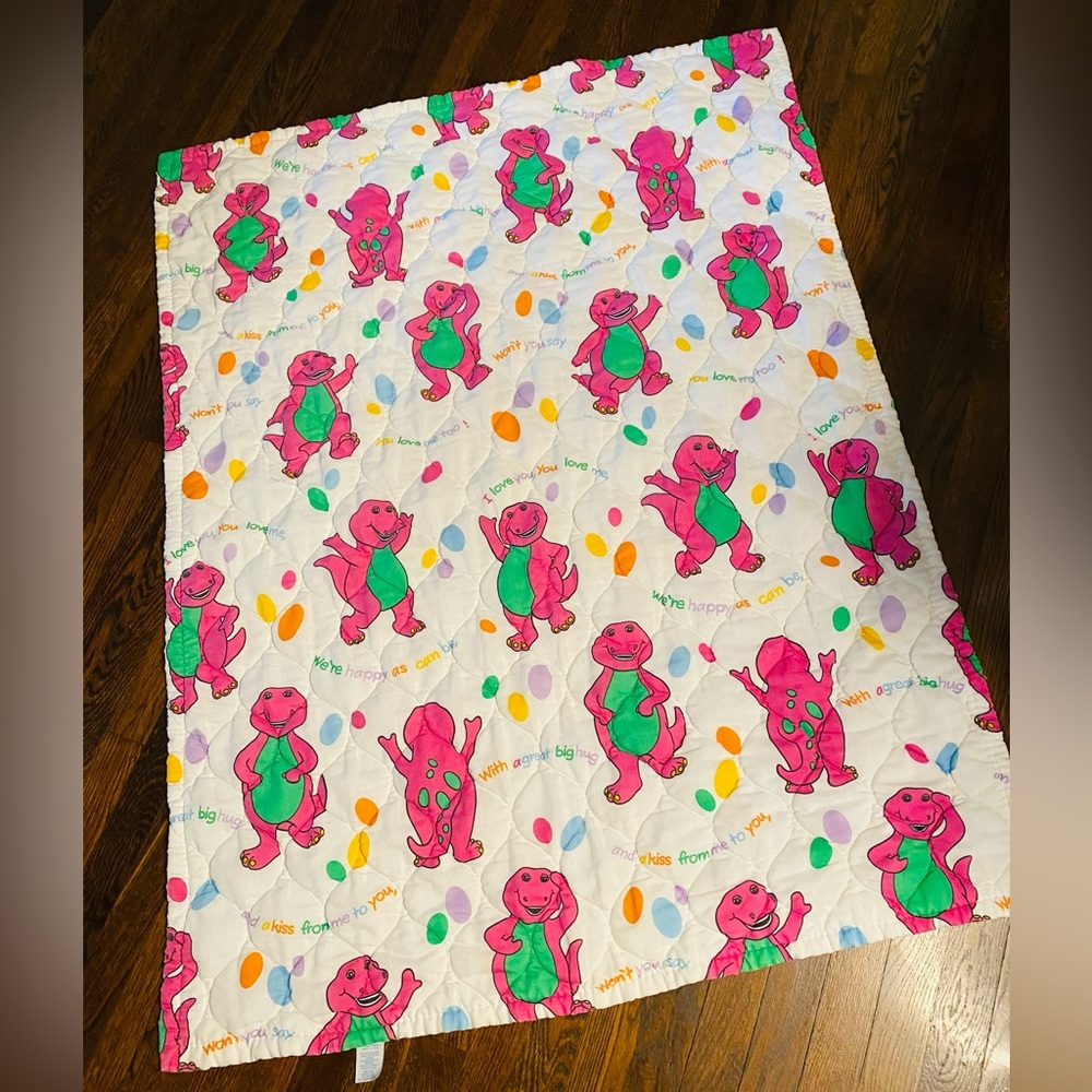 90s vintage Barney crib blanket